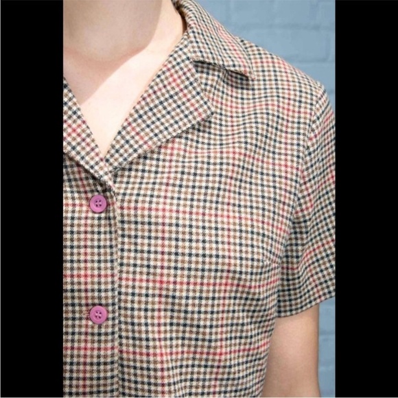 John Galt Brown by Brandy Melville Red Plaid Collared Crop Top Medium - Picture 4 of 11